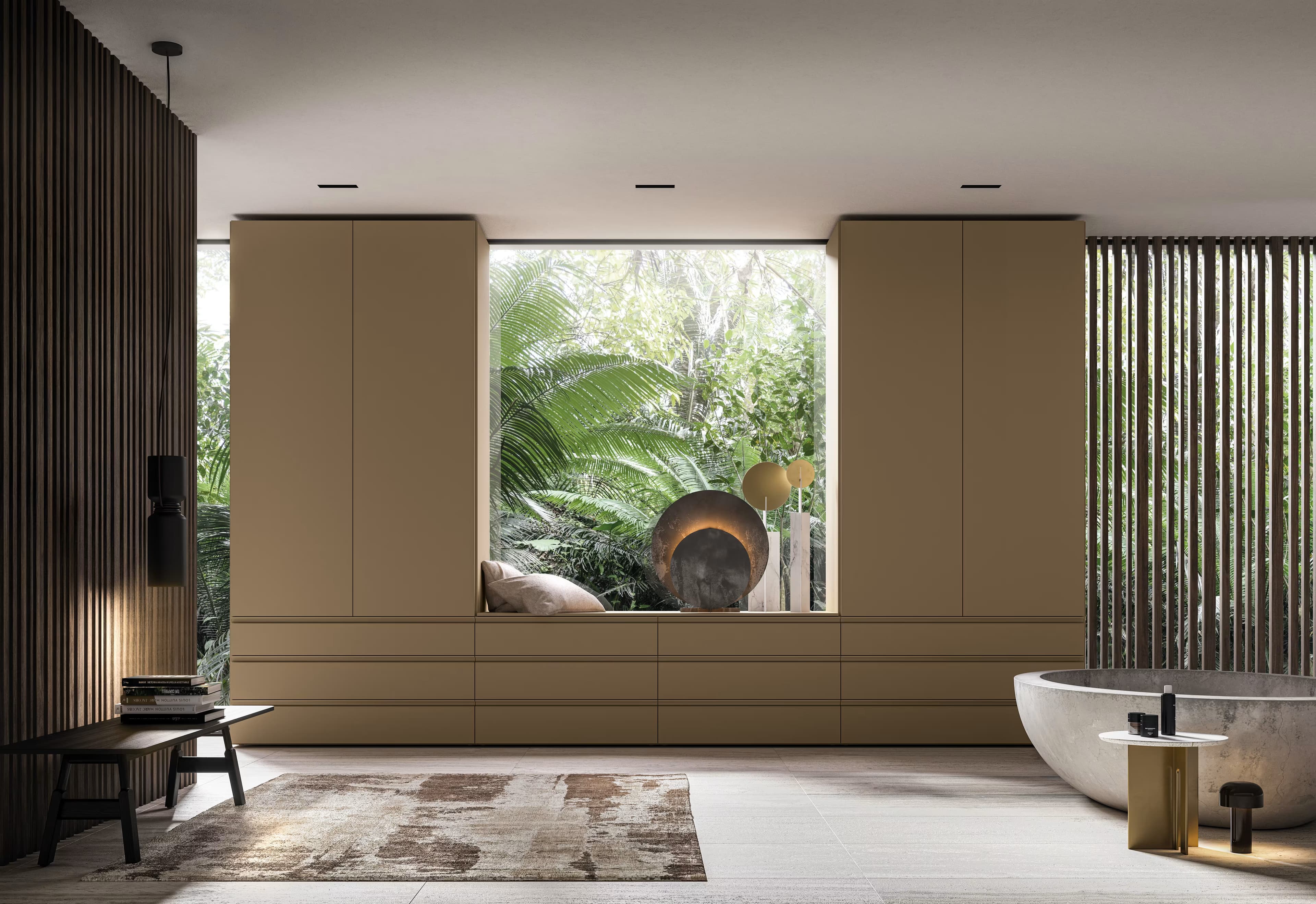 Warm neutral kitchen with large central island